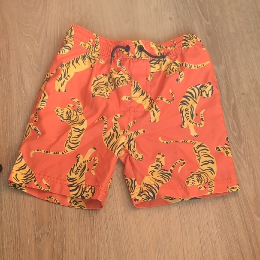 Tea Collection Orange Tiger Print Kids Swim Trunks